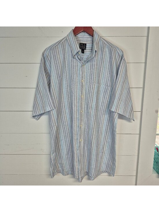 Jos A Bank Other - Jos A Bank Mens Striped 100% Linen Shirt L Button-Front Short Sleeve